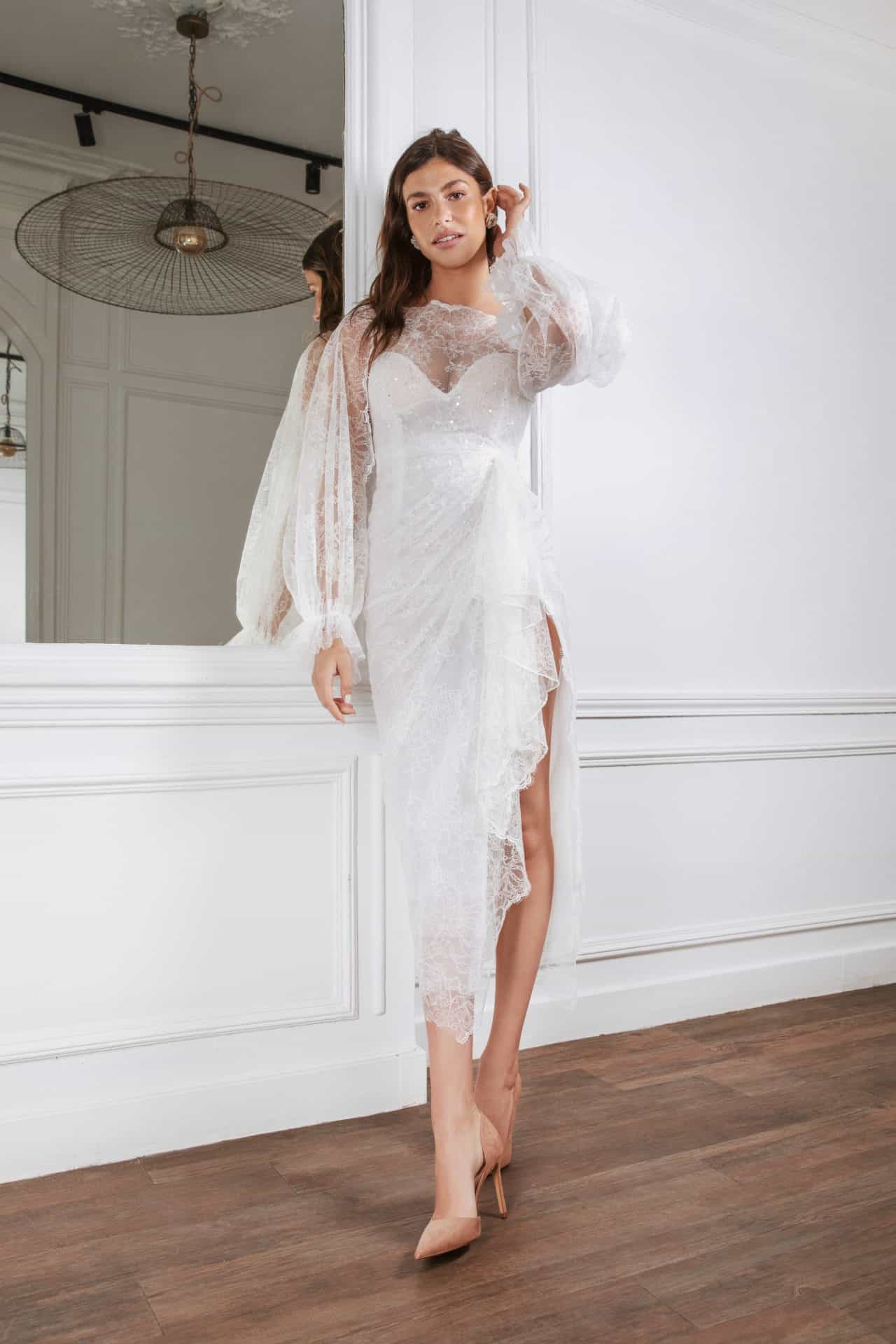 Robe Dentelle MANOUKIAN Blanche Taille 2 (36/38) - Neuve Sans étiquettes, Style Chemisier